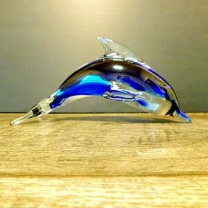 Vintage Blue Glass Dolphin Figurine